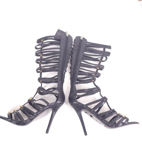 Express Womens Gladiator Studded Stiletto Heel Sandals Synthetic Zip Black 6.5 - Picture 4 of 11